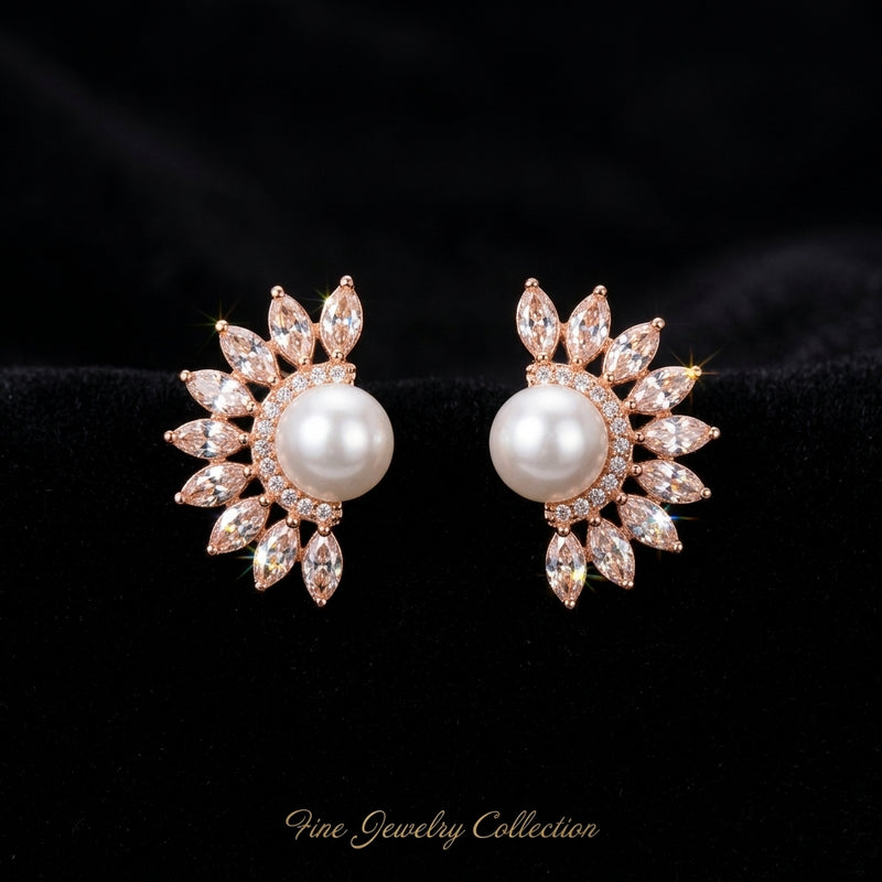 Rose Gold Pearl Petal Stud Earrings