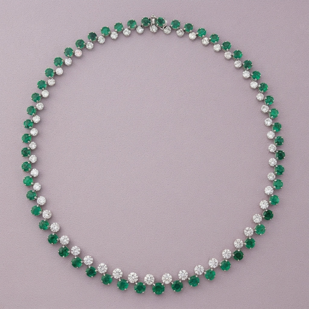 925 Silver Emerald Tennis Necklace