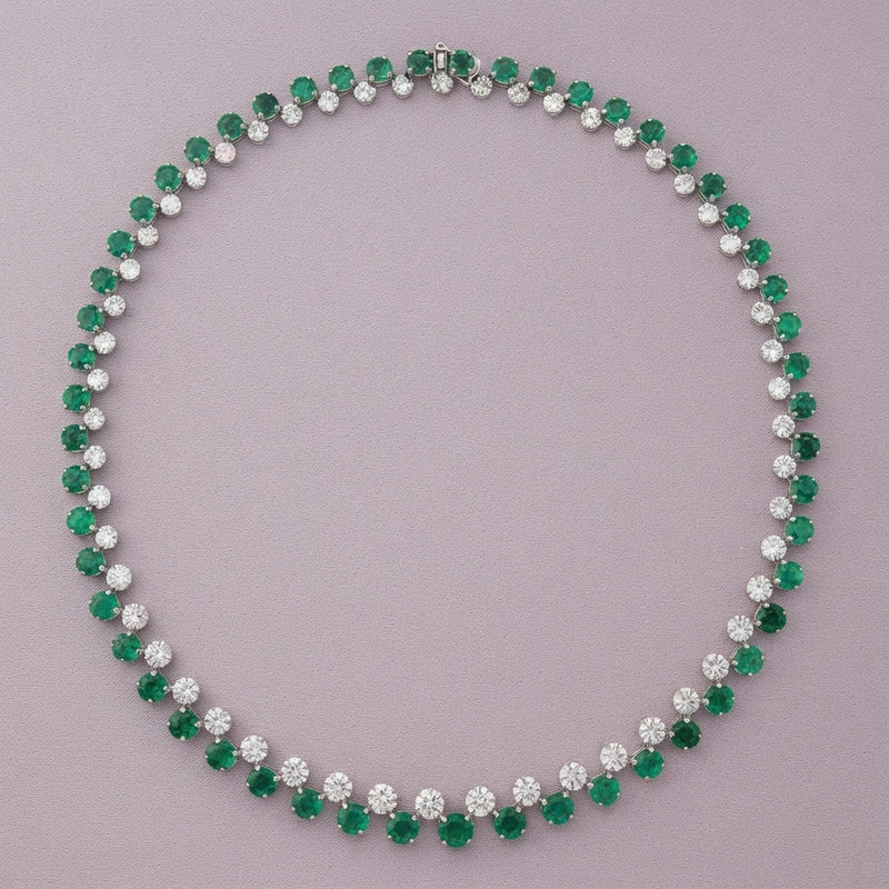 925 Silver Emerald Tennis Necklace