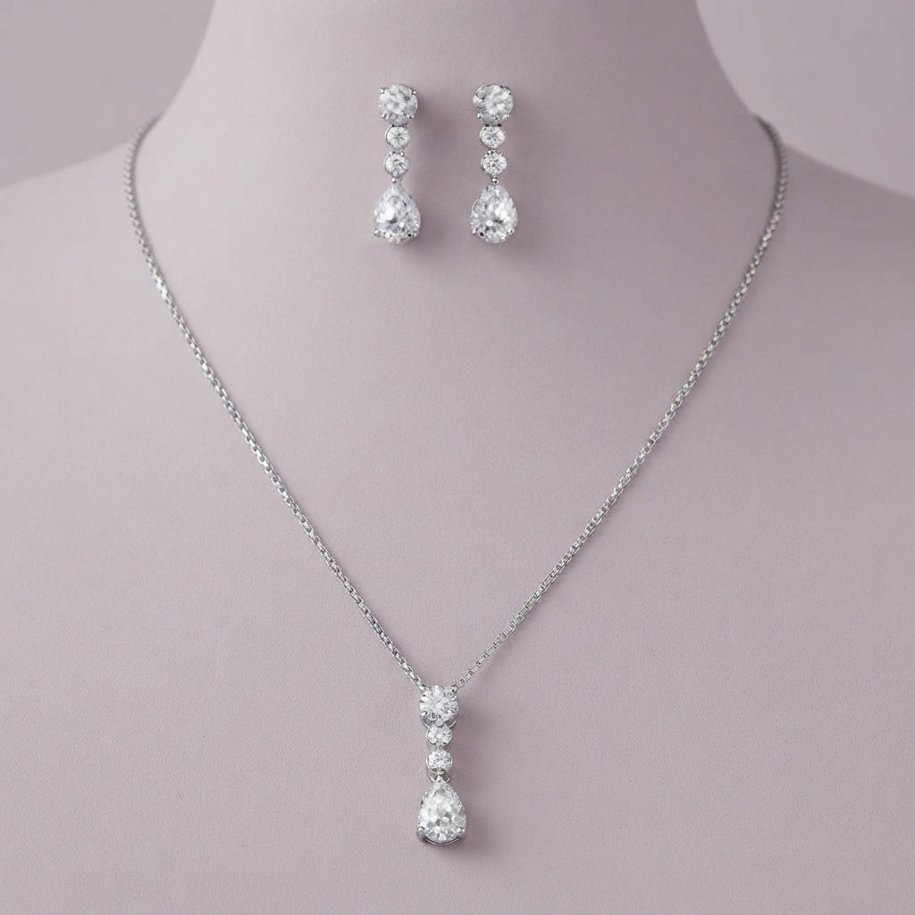 925 Silver Pear Drop Necklace Set