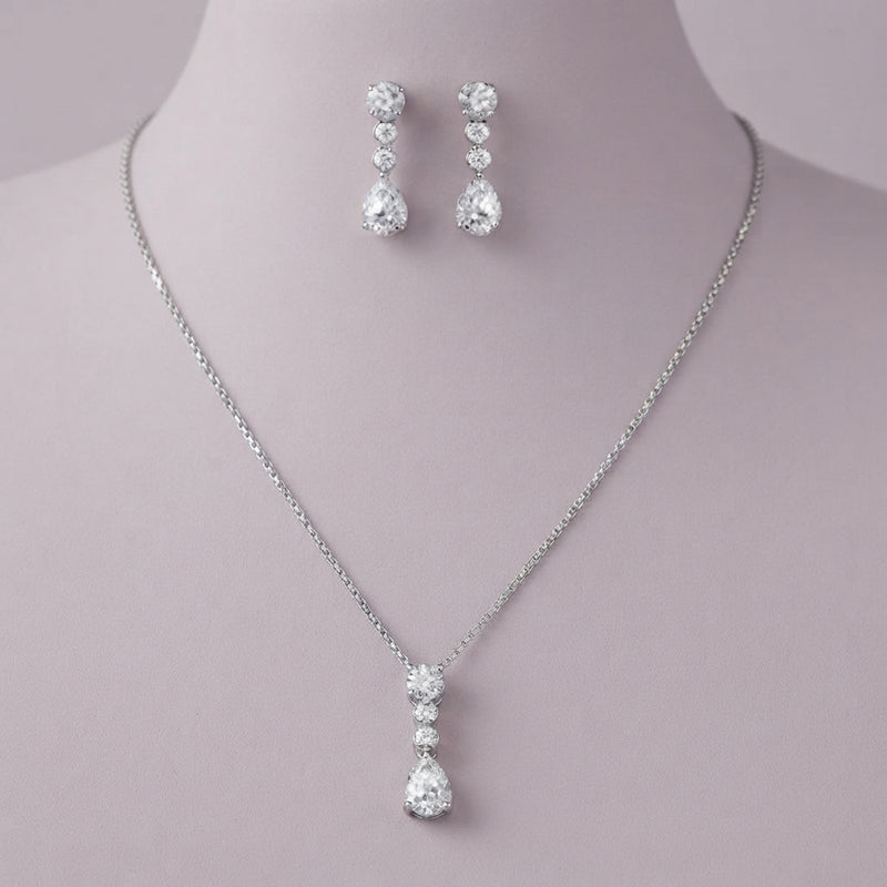 925 Silver Pear Drop Necklace Set