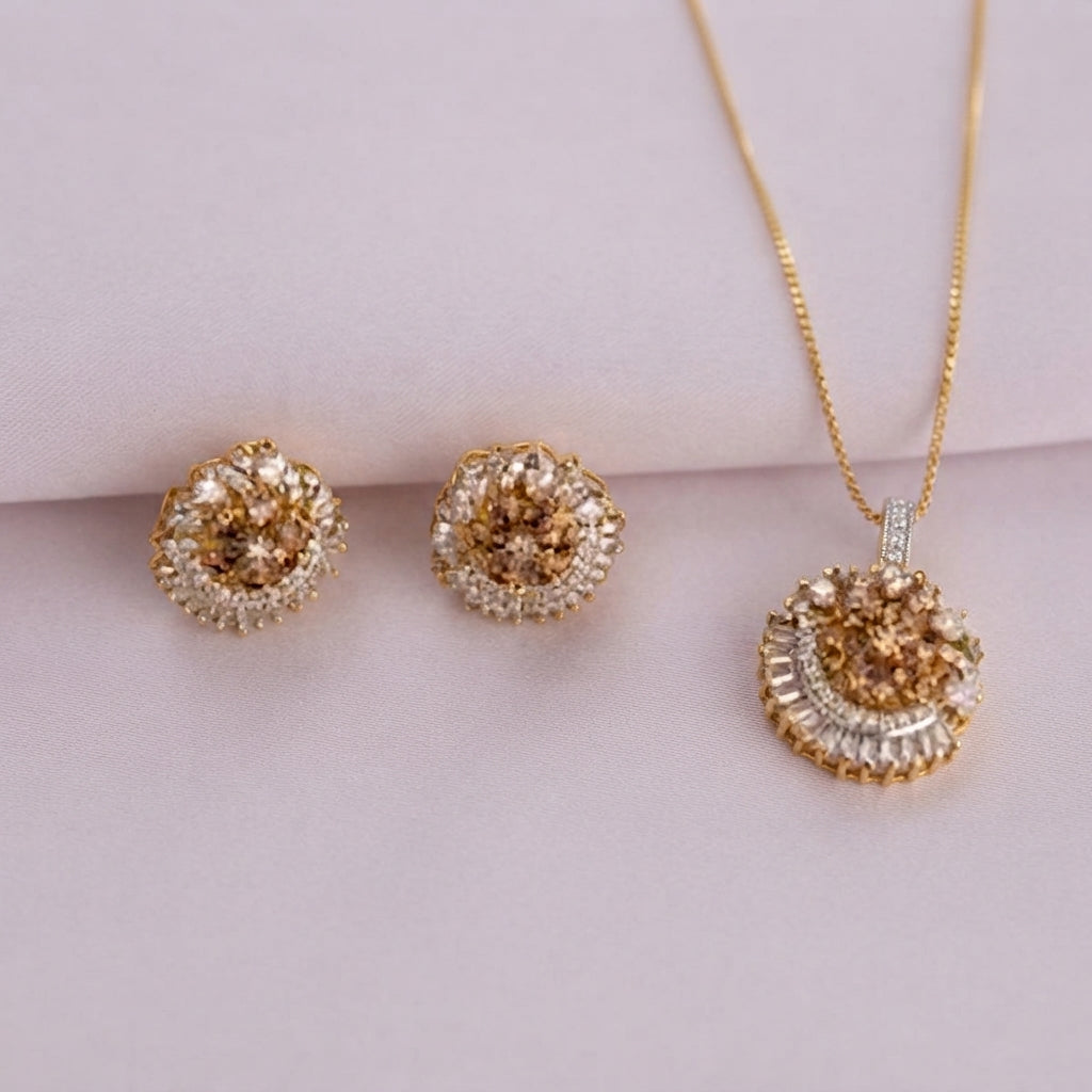 925 Silver Champagne Crystal Pendant Set