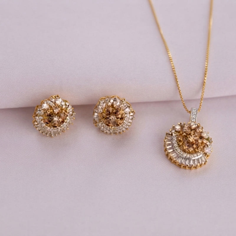 925 Silver Champagne Crystal Pendant Set