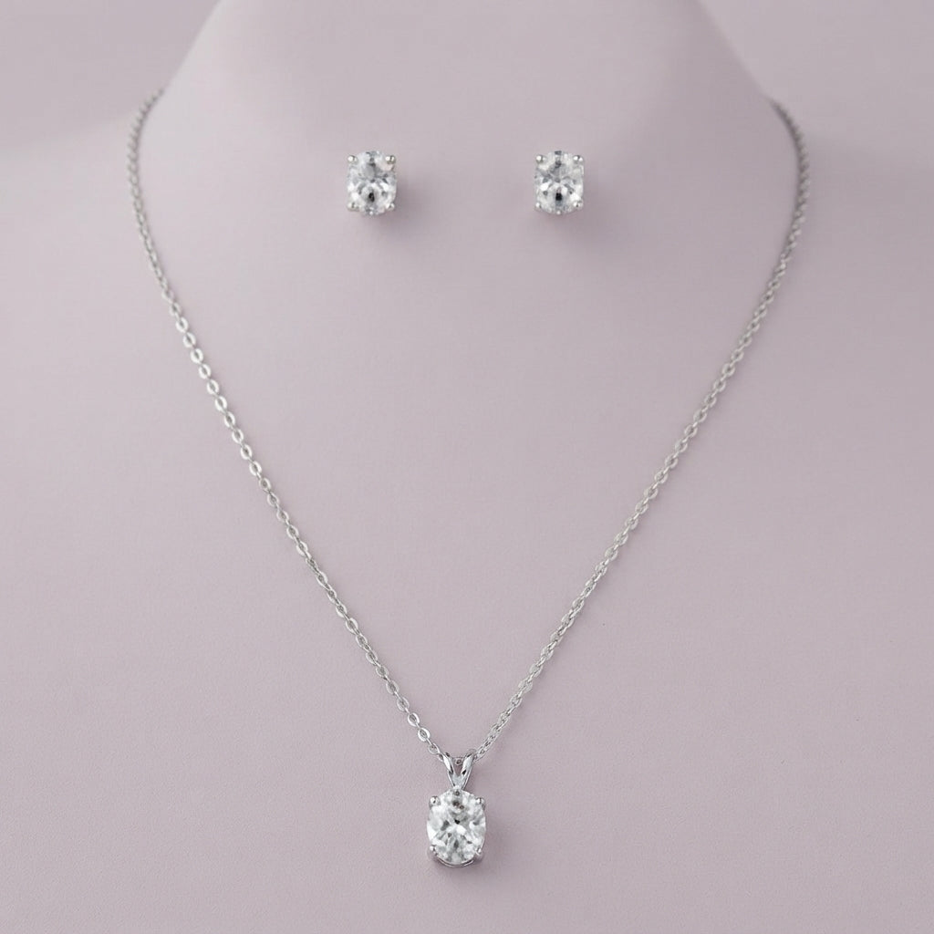 925 Silver Pear Solitaire Pendant Set