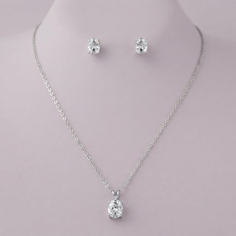 925 Silver Pear Solitaire Pendant Set
