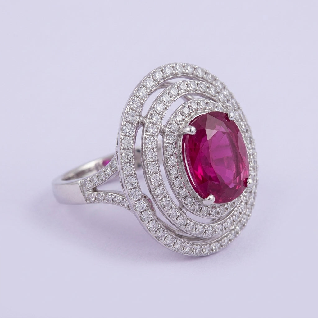 Ruby Pink Oval Halo Ring