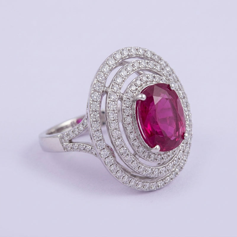 Ruby Pink Oval Halo Ring