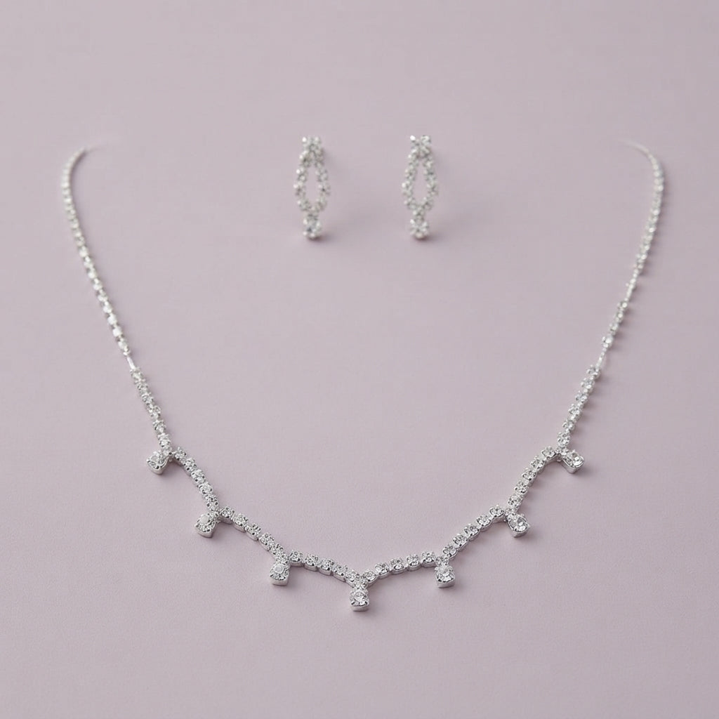 925 Silver Scalloped Dewdrop Necklace Set