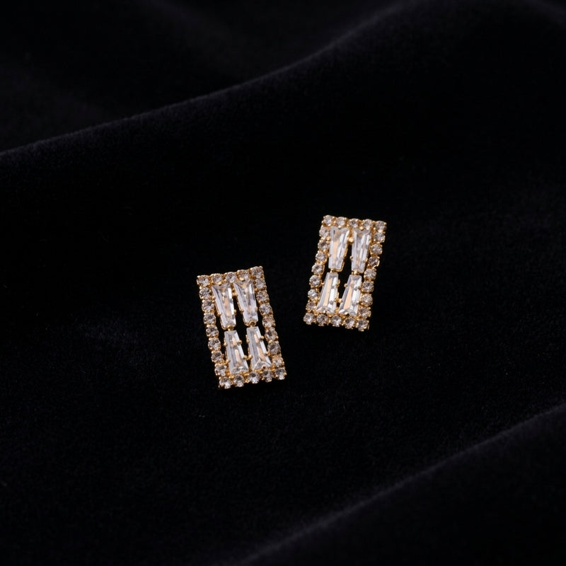 Gold Baguette Bar Stud Earrings
