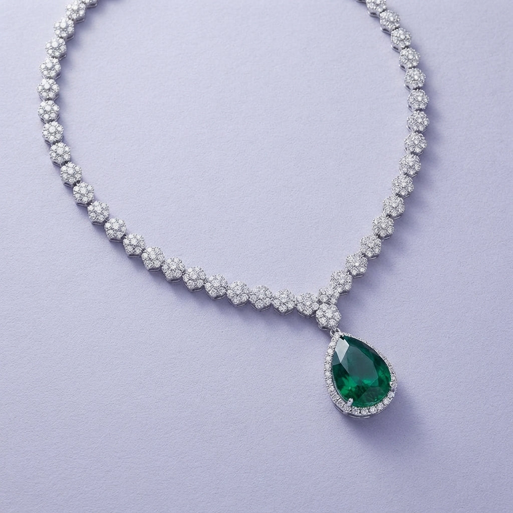 925 Silver Emerald Drop Necklace