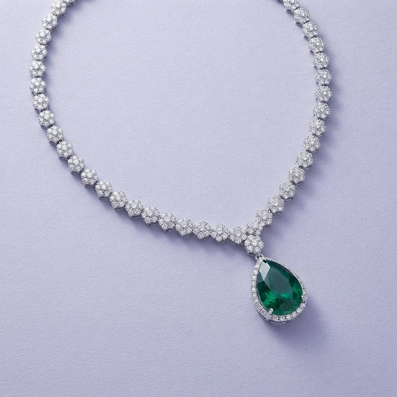 925 Silver Emerald Drop Necklace