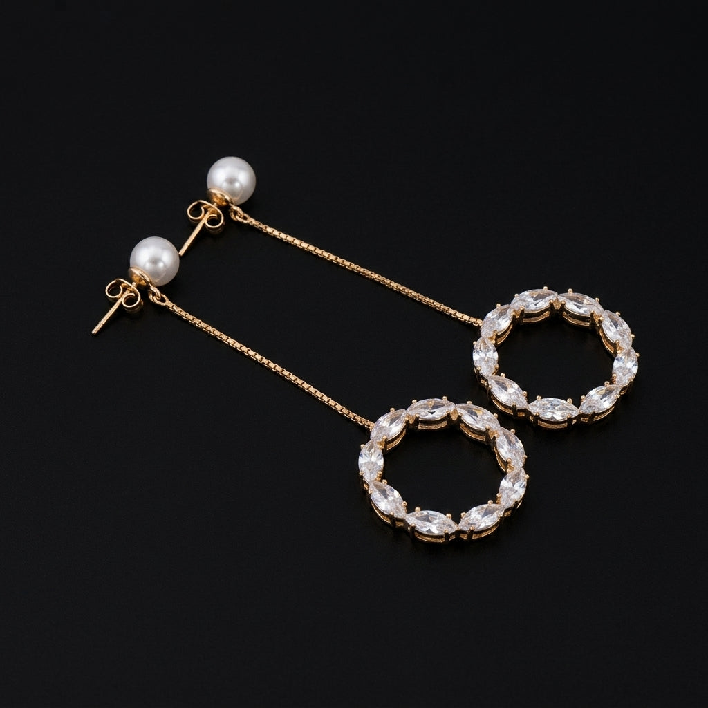 Pearl and Crystal Hoop Drop Earrings