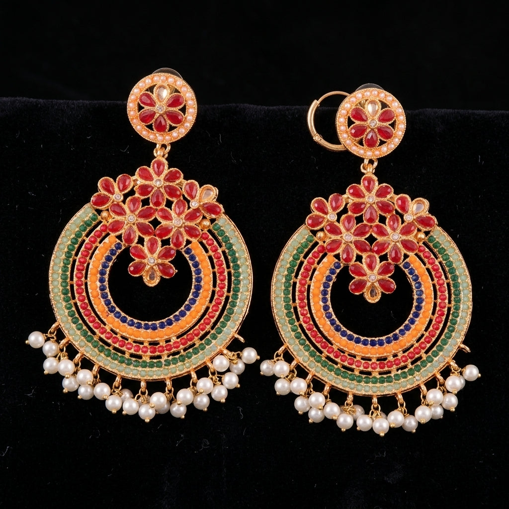 Multicolour Meenakari Chandbali Earrings