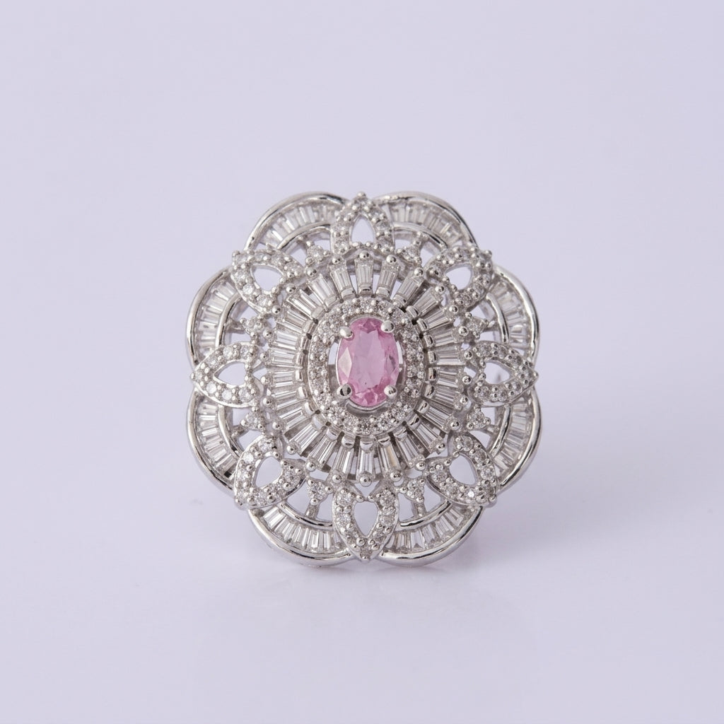 Pink Zircon Floral Halo Ring