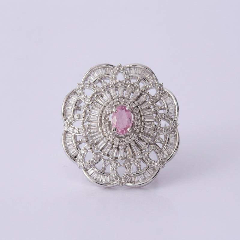 Pink Zircon Floral Halo Ring