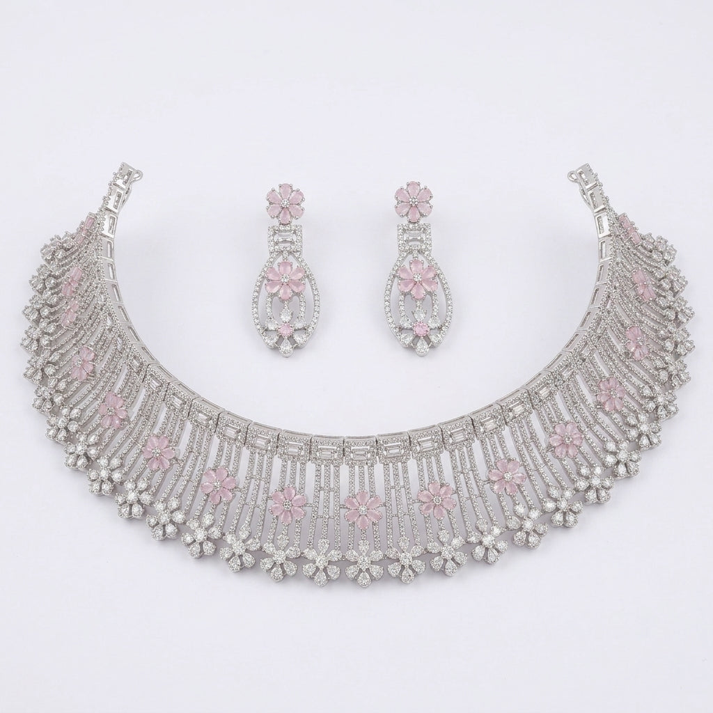 Pastel Zircon Floral Choker Set