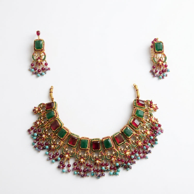 Emerald and Ruby Bead Choker Set