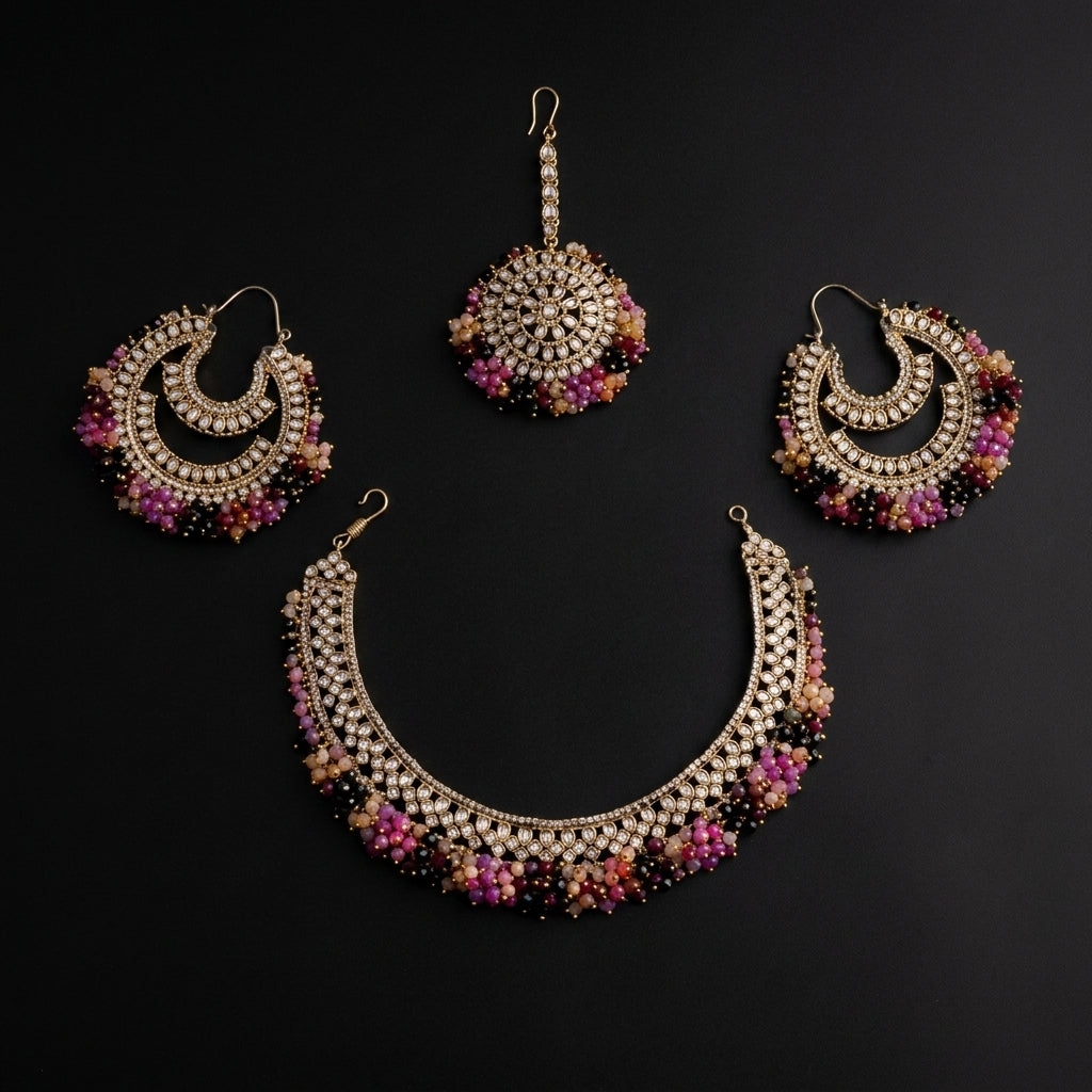 Multicolour Kundan Choker Set with Tikka