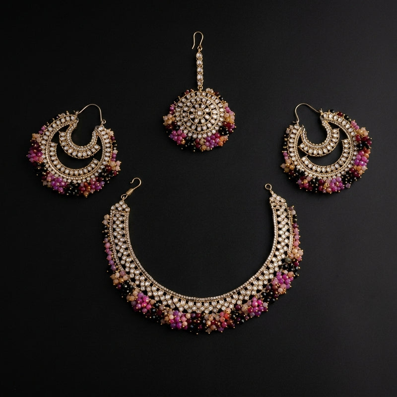 Multicolour Kundan Choker Set with Tikka