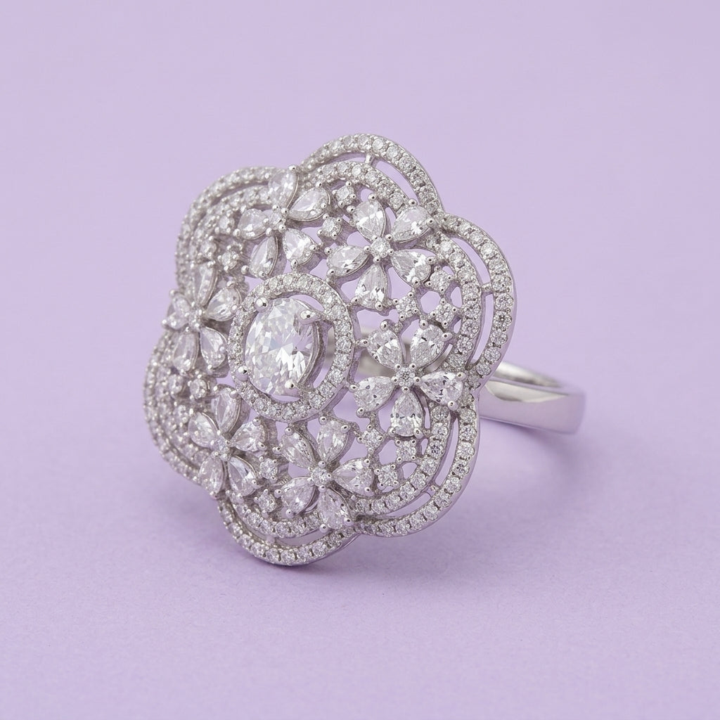 Crystal Flower Cocktail Ring