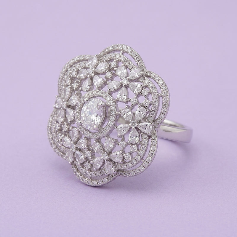 Crystal Flower Cocktail Ring