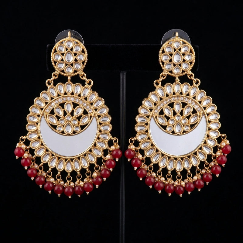 Ruby Bead Mirror Chandbali Earrings and Tikka