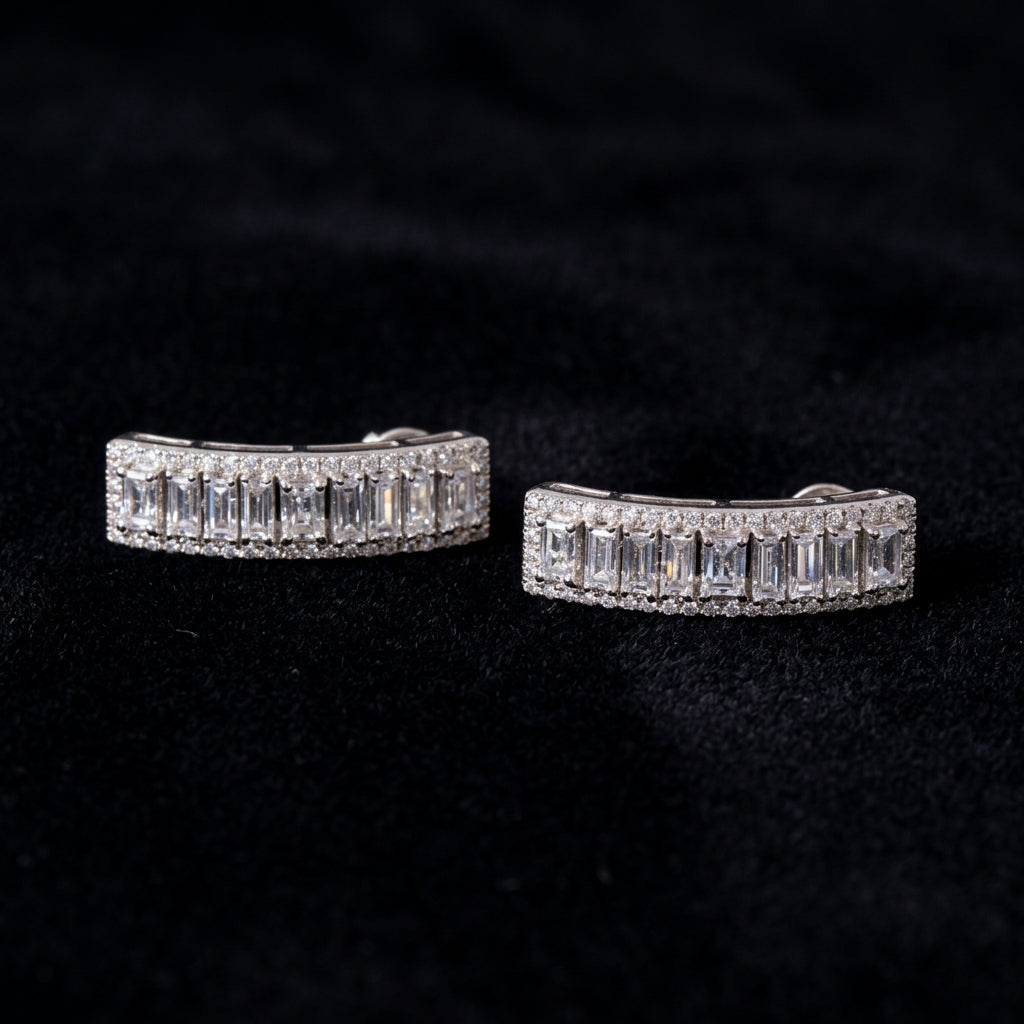 Baguette Crystal Half-Hoop Earrings