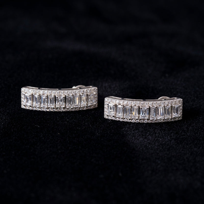 Baguette Crystal Half-Hoop Earrings