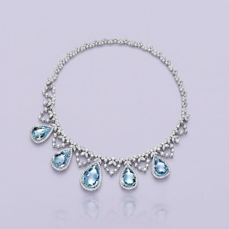 925 Silver Aquamarine Drop Necklace