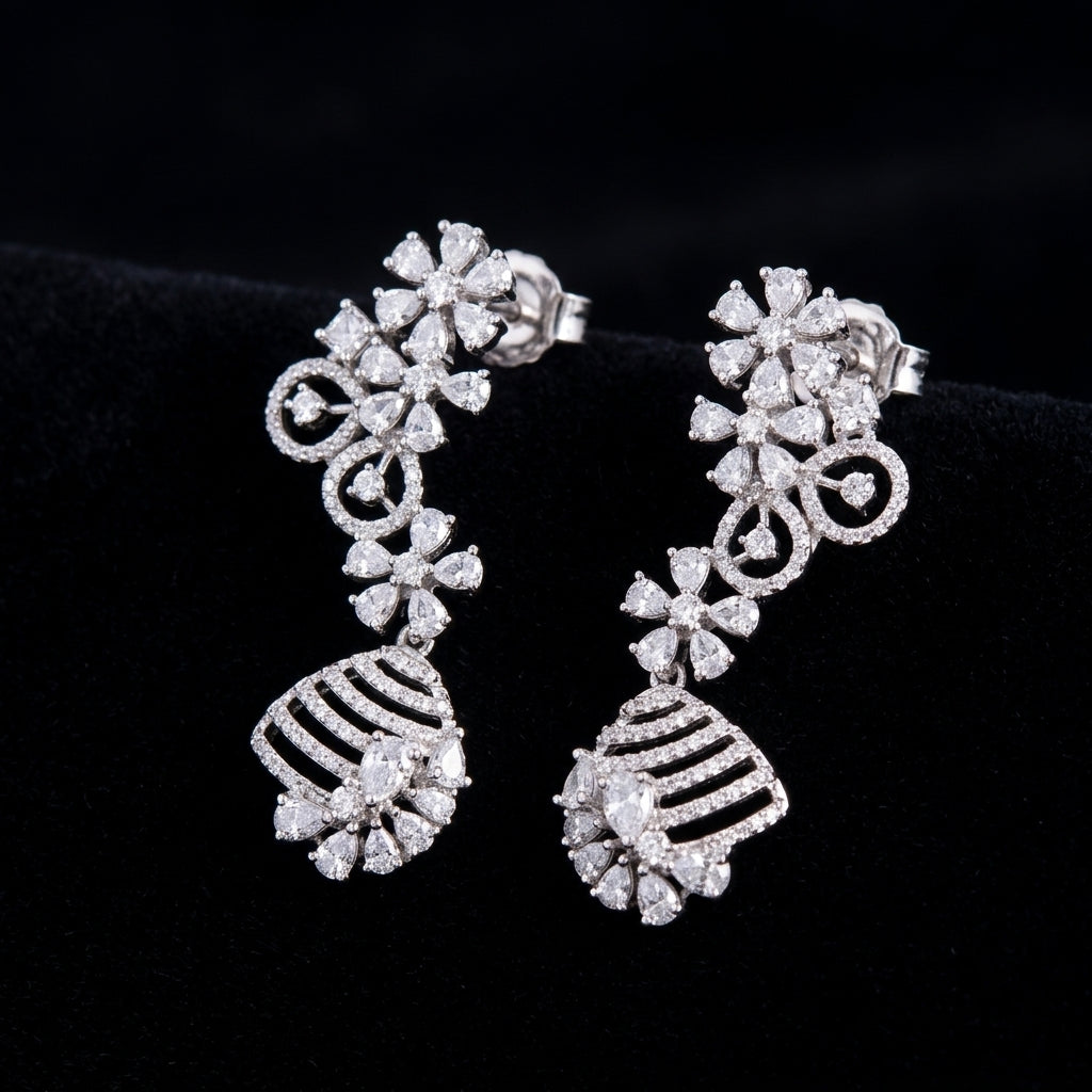 Crystal Floral Swirl Drop Earrings