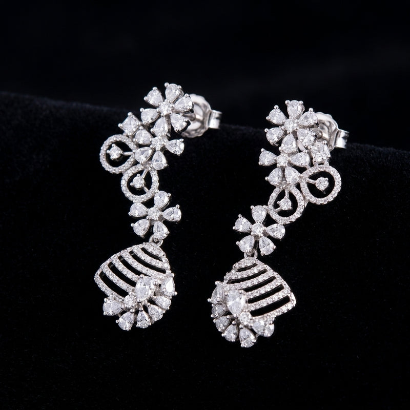Crystal Floral Swirl Drop Earrings