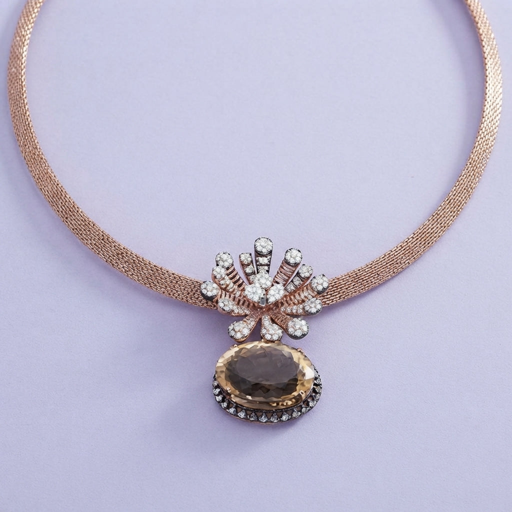 925 Silver Smoky Quartz Mesh Choker
