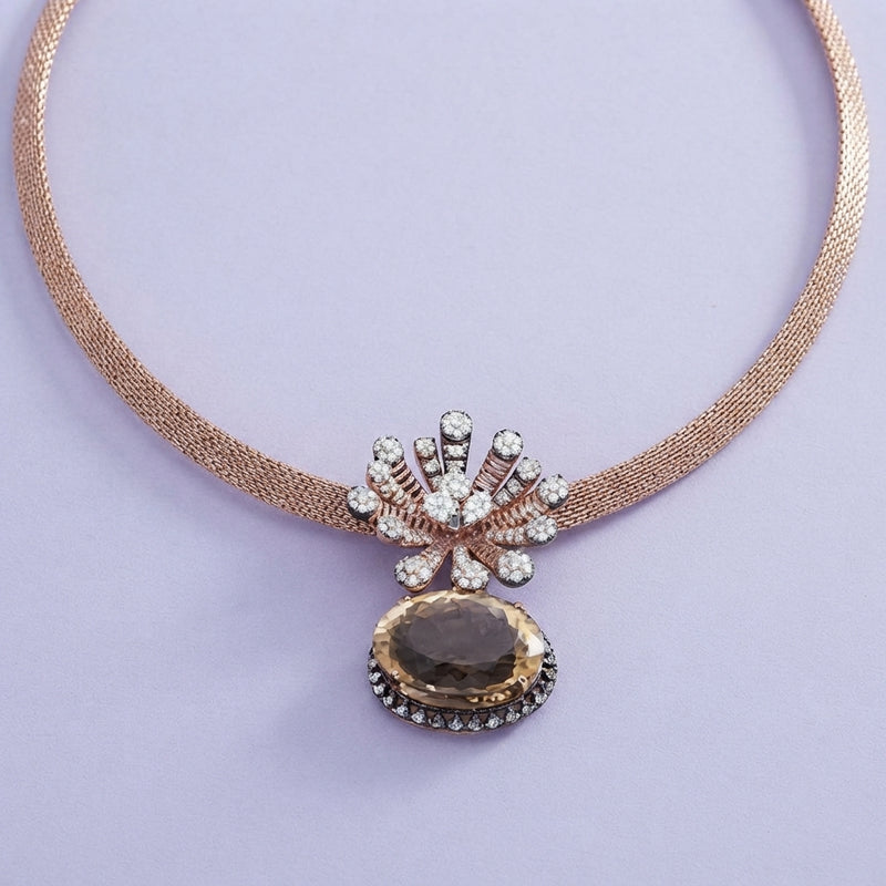 925 Silver Smoky Quartz Mesh Choker