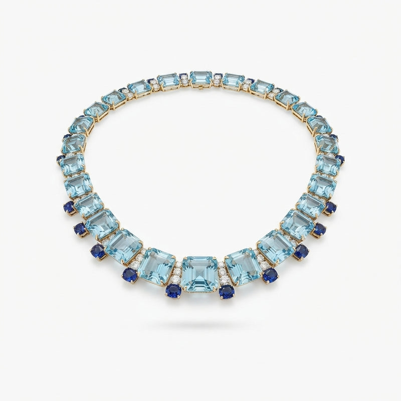 925 Silver Aquamarine and Sapphire Collar Necklace