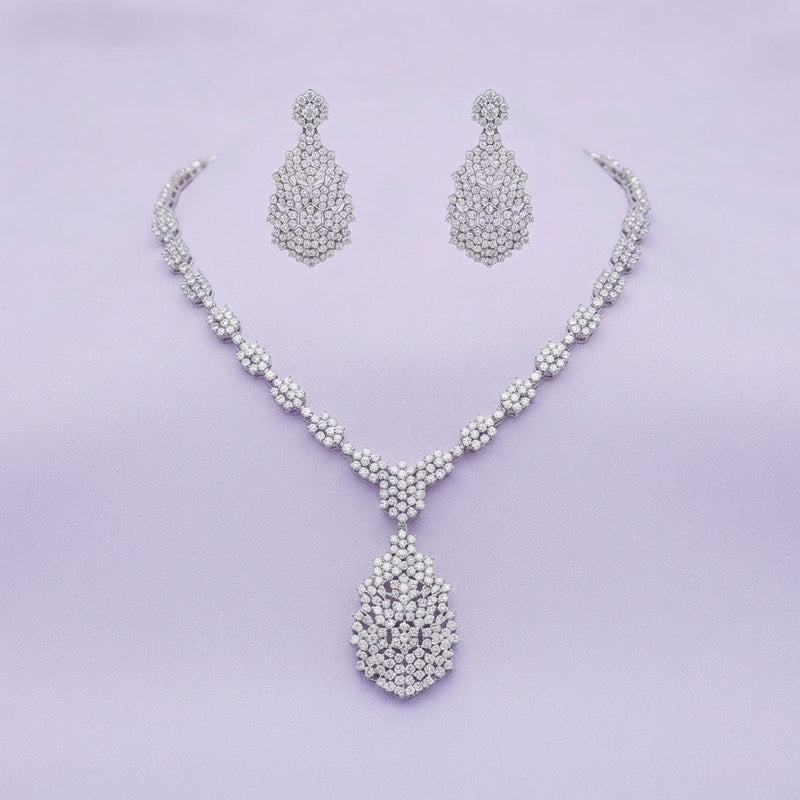 925 Silver Pave Teardrop Necklace Set