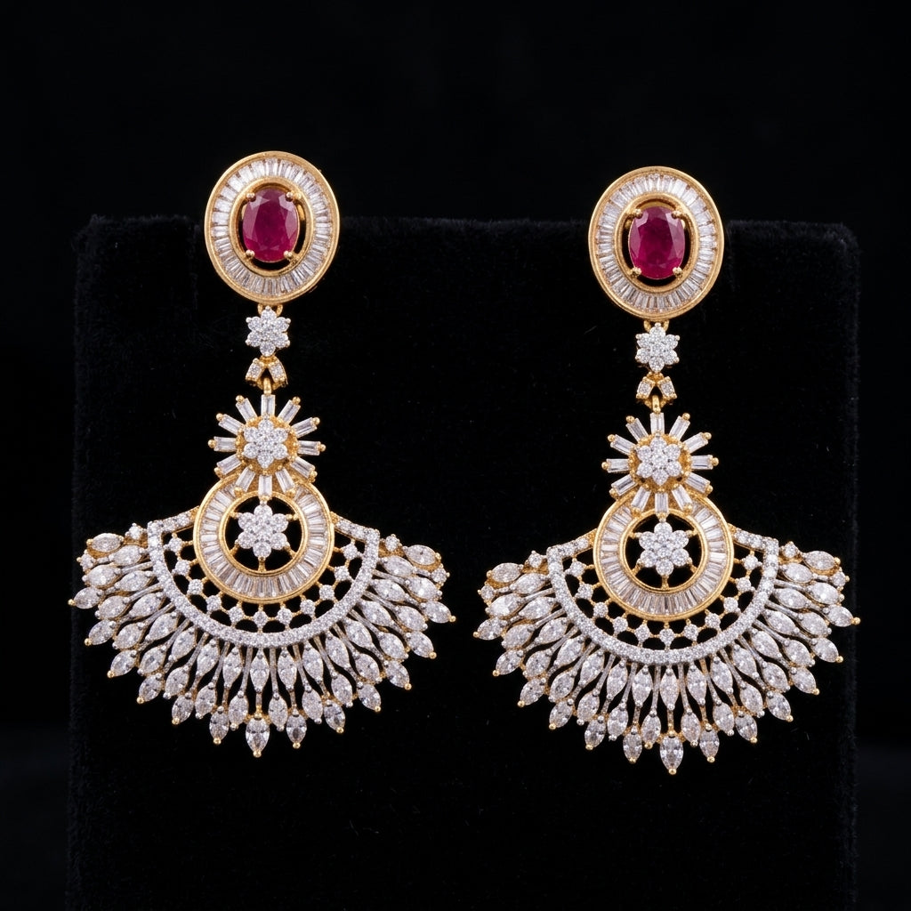 Hot Pink Zircon Fan Drop Earrings