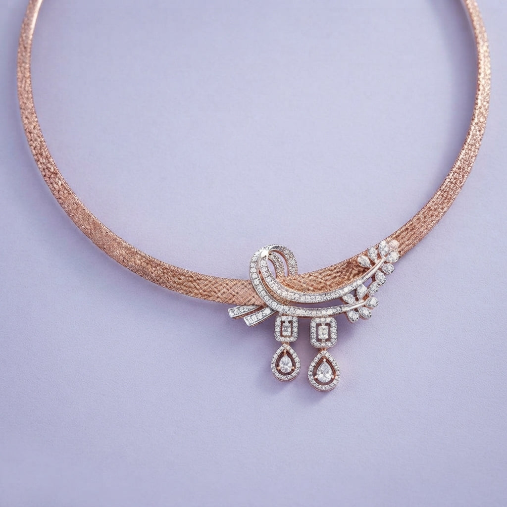 925 Silver Rose Gold Mesh Swirl Choker