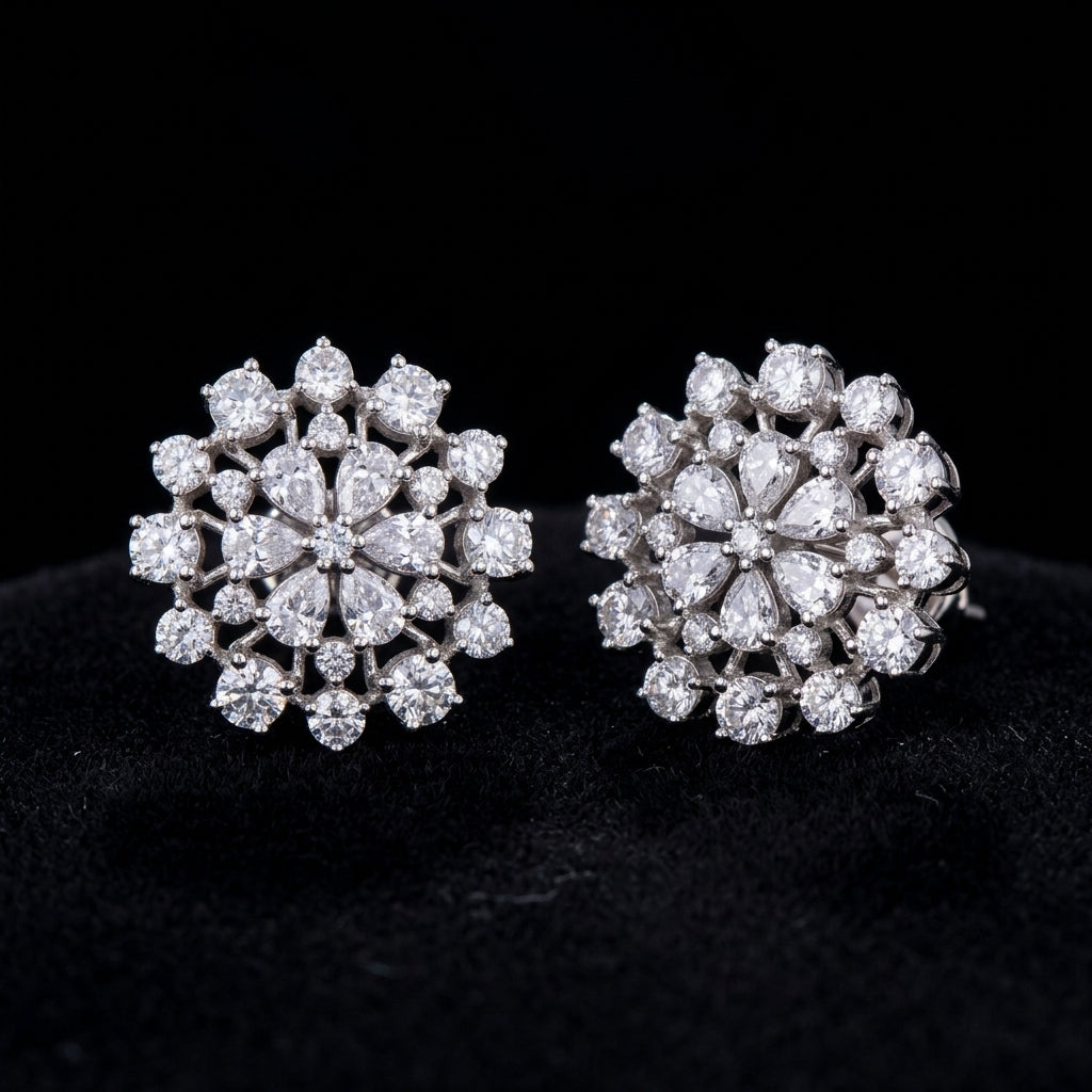 Crystal Snowflake Cluster Stud Earrings