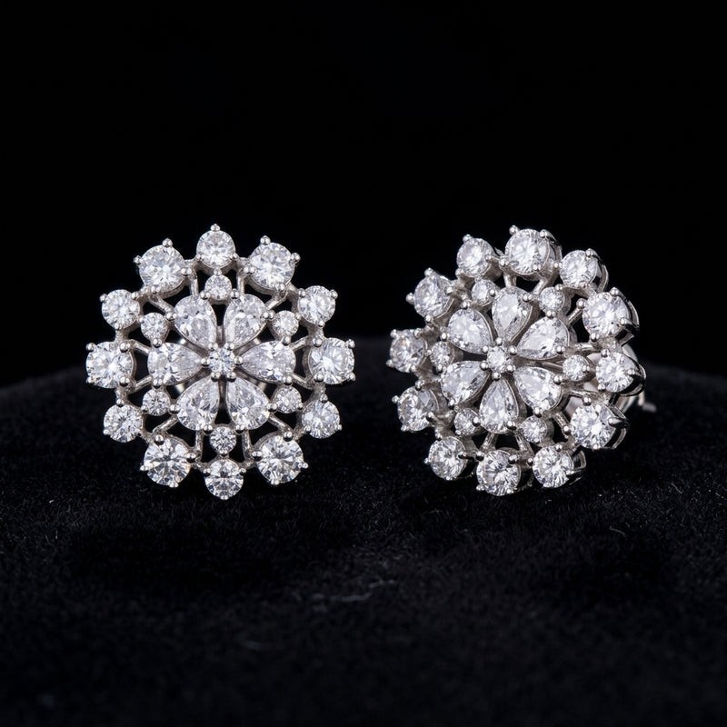 Crystal Snowflake Cluster Stud Earrings
