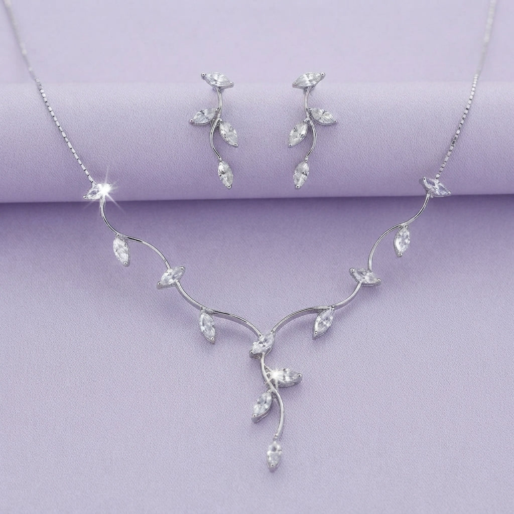 925 Silver Crystal Vine Necklace Set