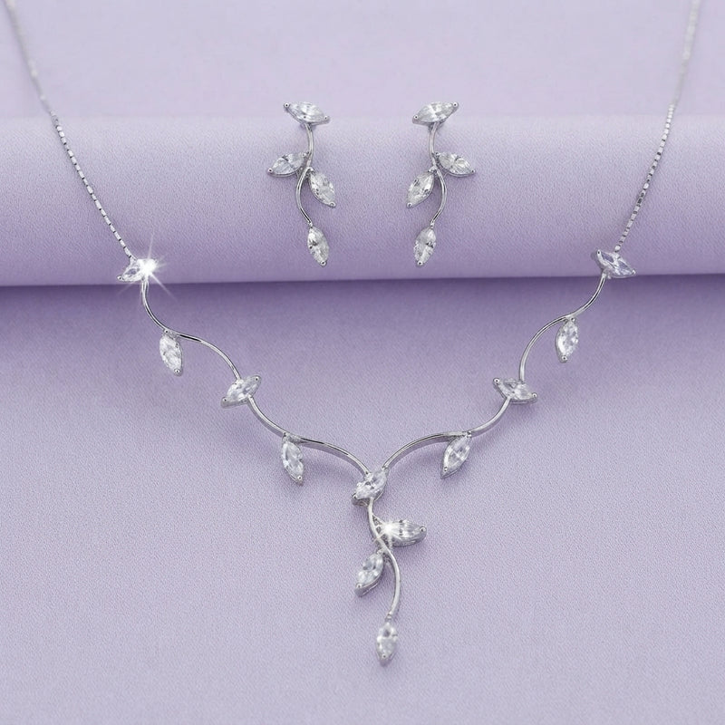 925 Silver Crystal Vine Necklace Set