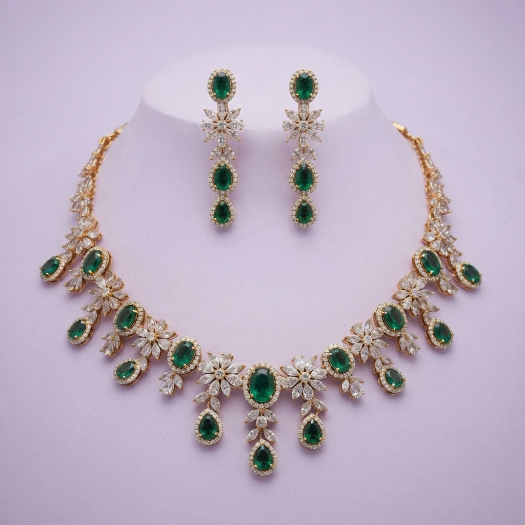925 Silver Emerald Cascade Bridal Set