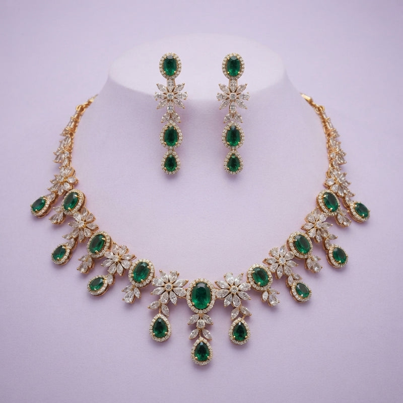 925 Silver Emerald Cascade Bridal Set
