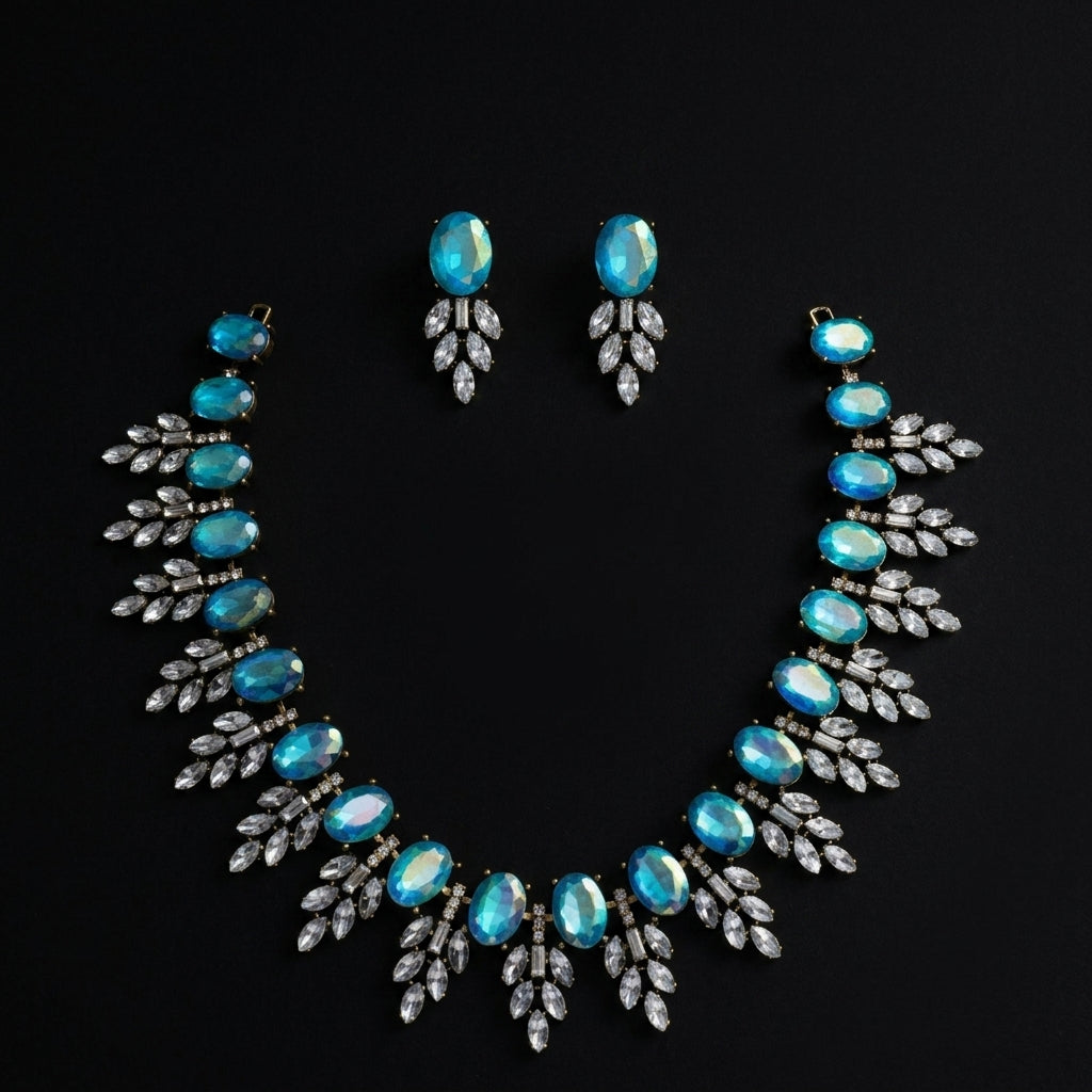 Sky Blue Crystal Statement Necklace Set