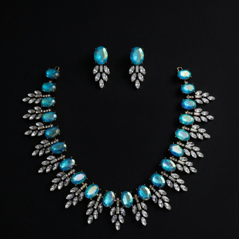 Sky Blue Crystal Statement Necklace Set