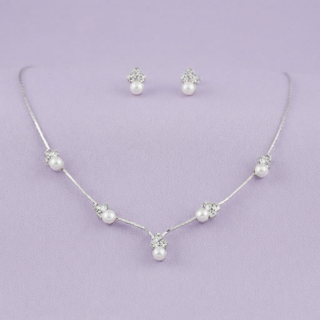 925 Silver Pearl Blossom Necklace Set
