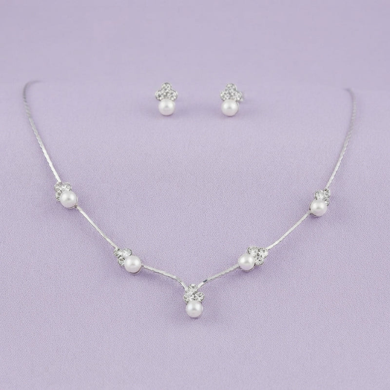 925 Silver Pearl Blossom Necklace Set