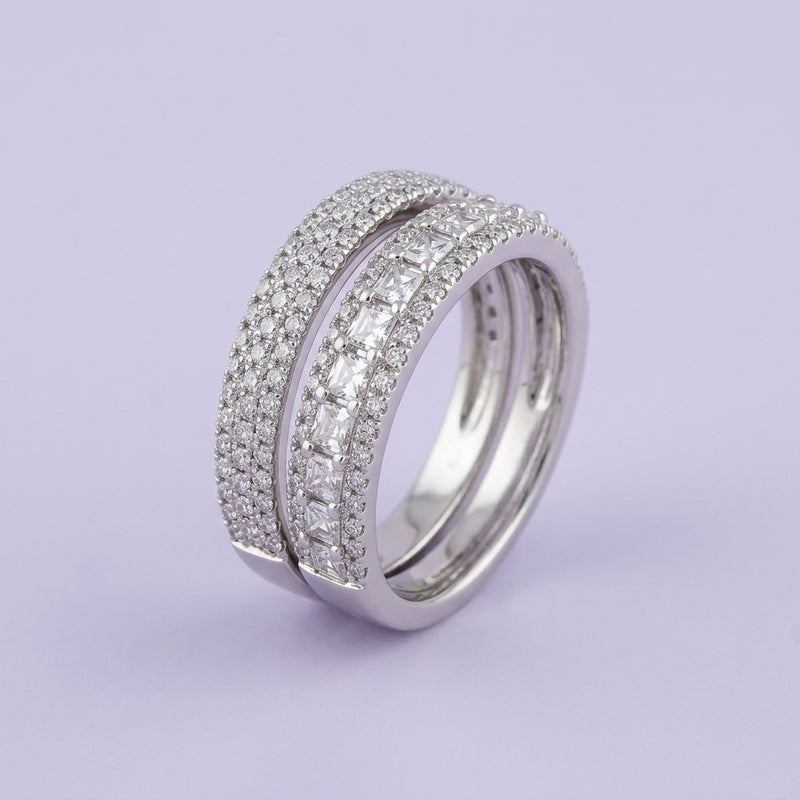Silver Crystal Stackable Ring Duo
