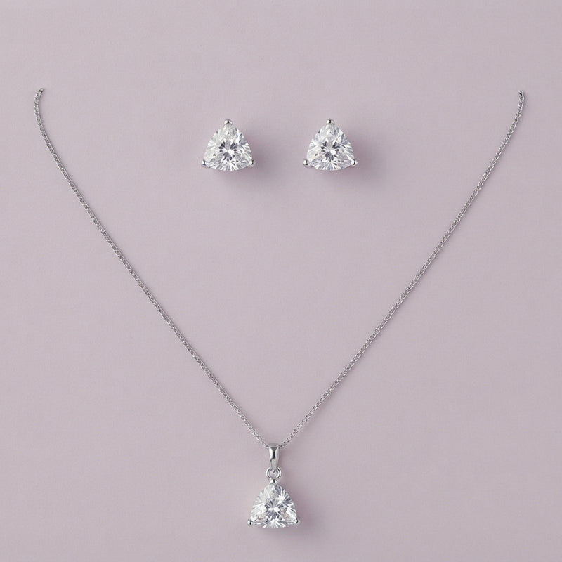 925 Silver Trillion Solitaire Pendant Set
