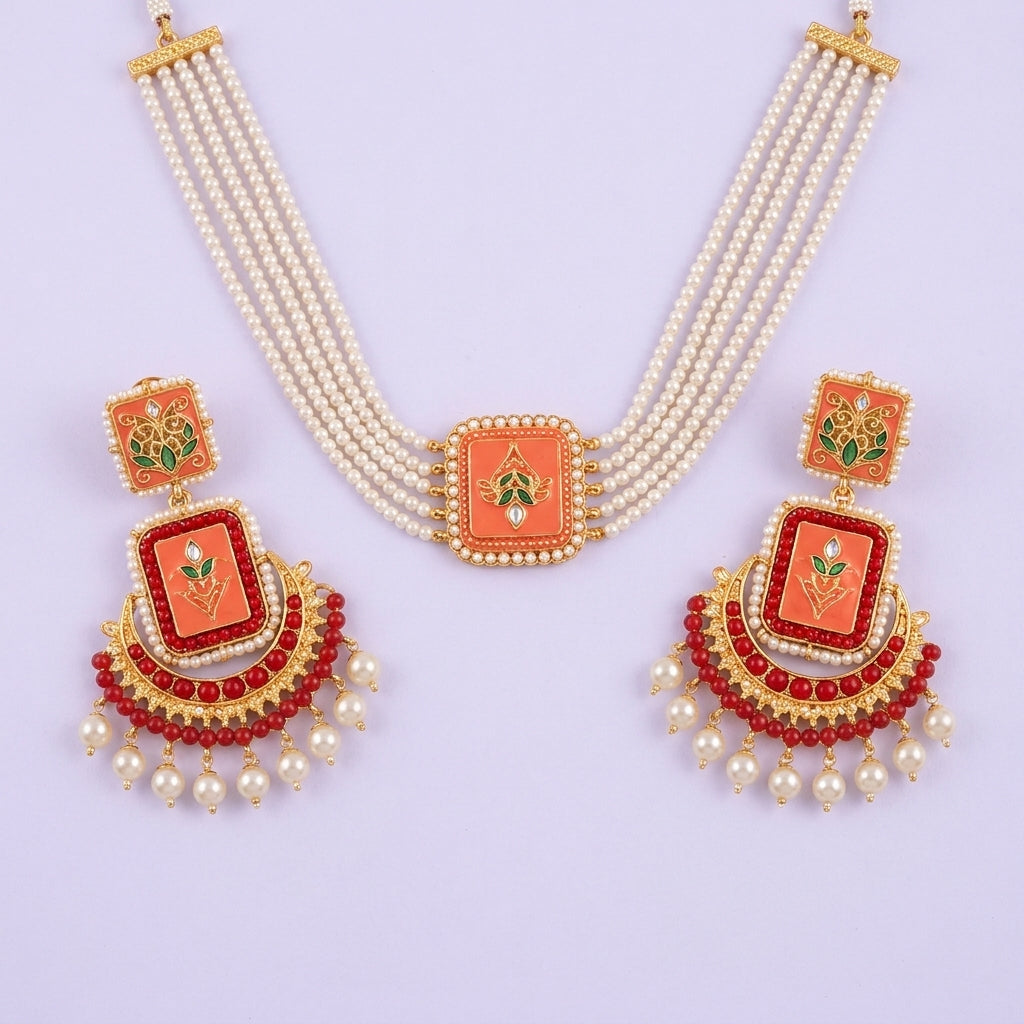 Coral Pearl Choker Set